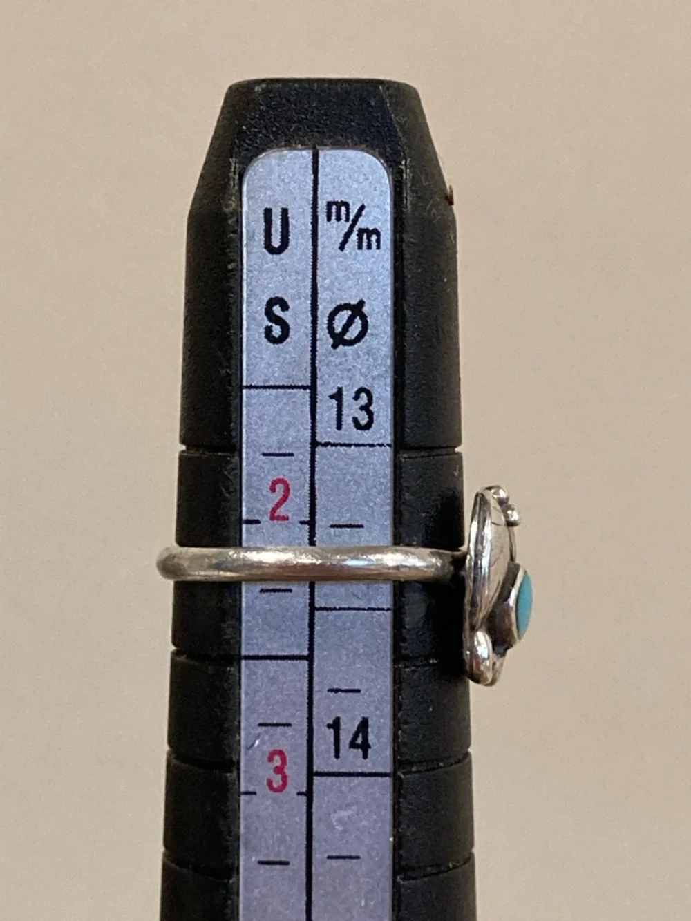 Super Tiny Silver Tone Ring with Turquoise Colored Center • Size 2.25